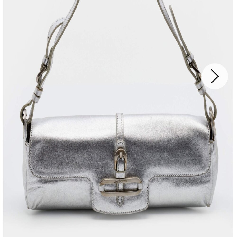 REAL Jimmy Choo Metallic Silver Leather Tulita Wristlet Clutch